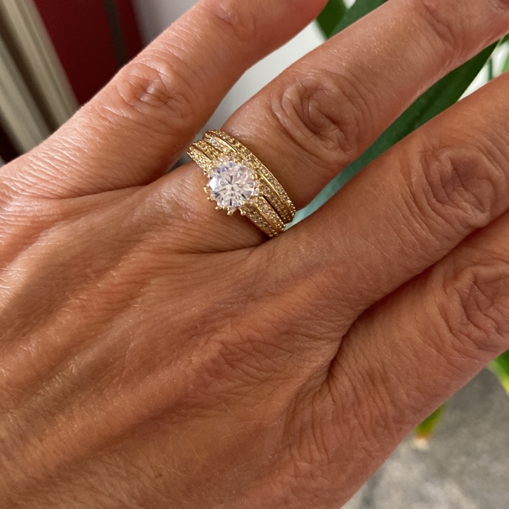 14k Solid Yellow Gold Engagement Ring Wedding Band - Picture 5 of 14